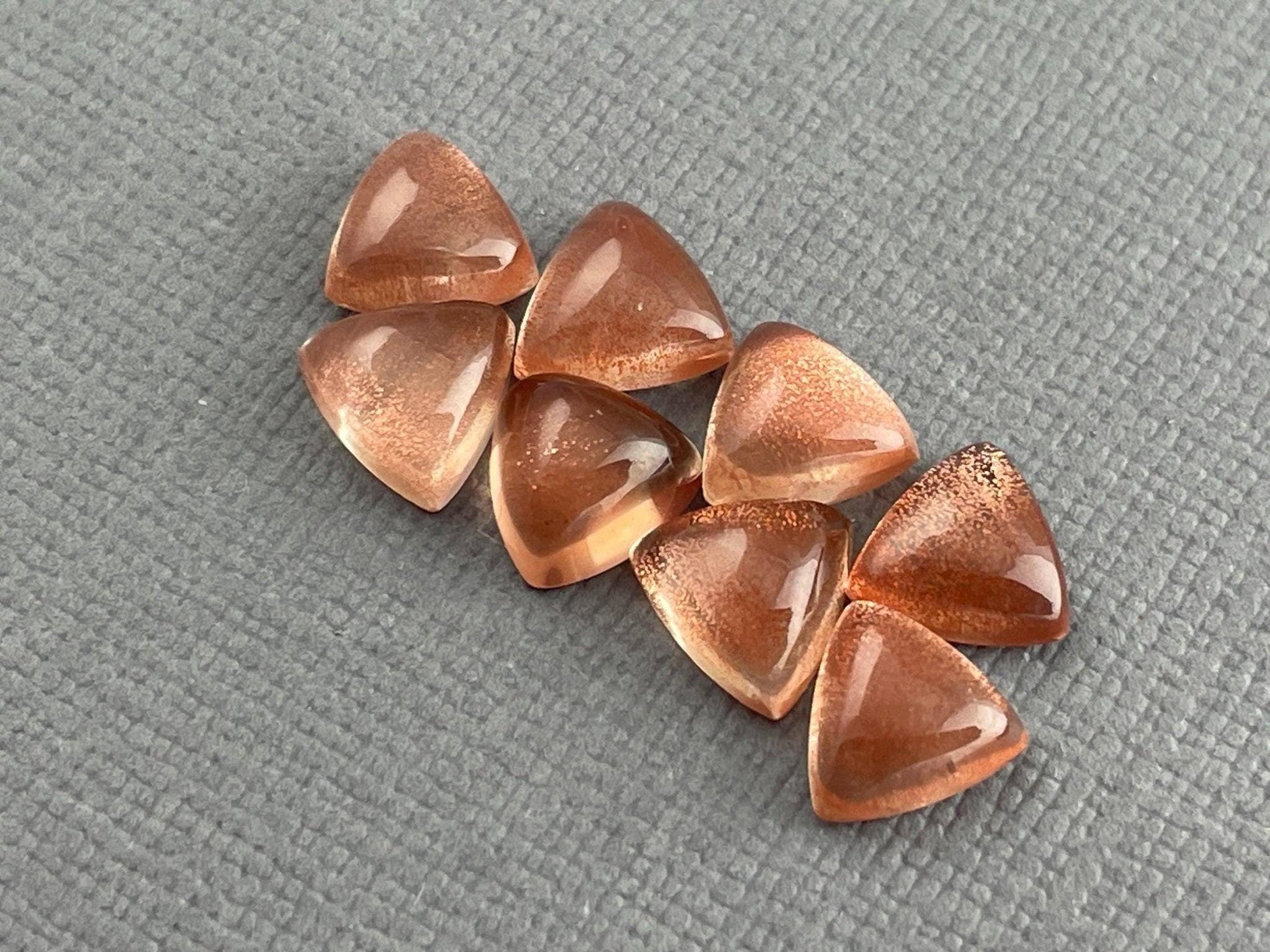 7mm Oregon Sunstones Triangle Cabochons | Medium with Schiller - Oregon Sunstone - GemEnthusiast