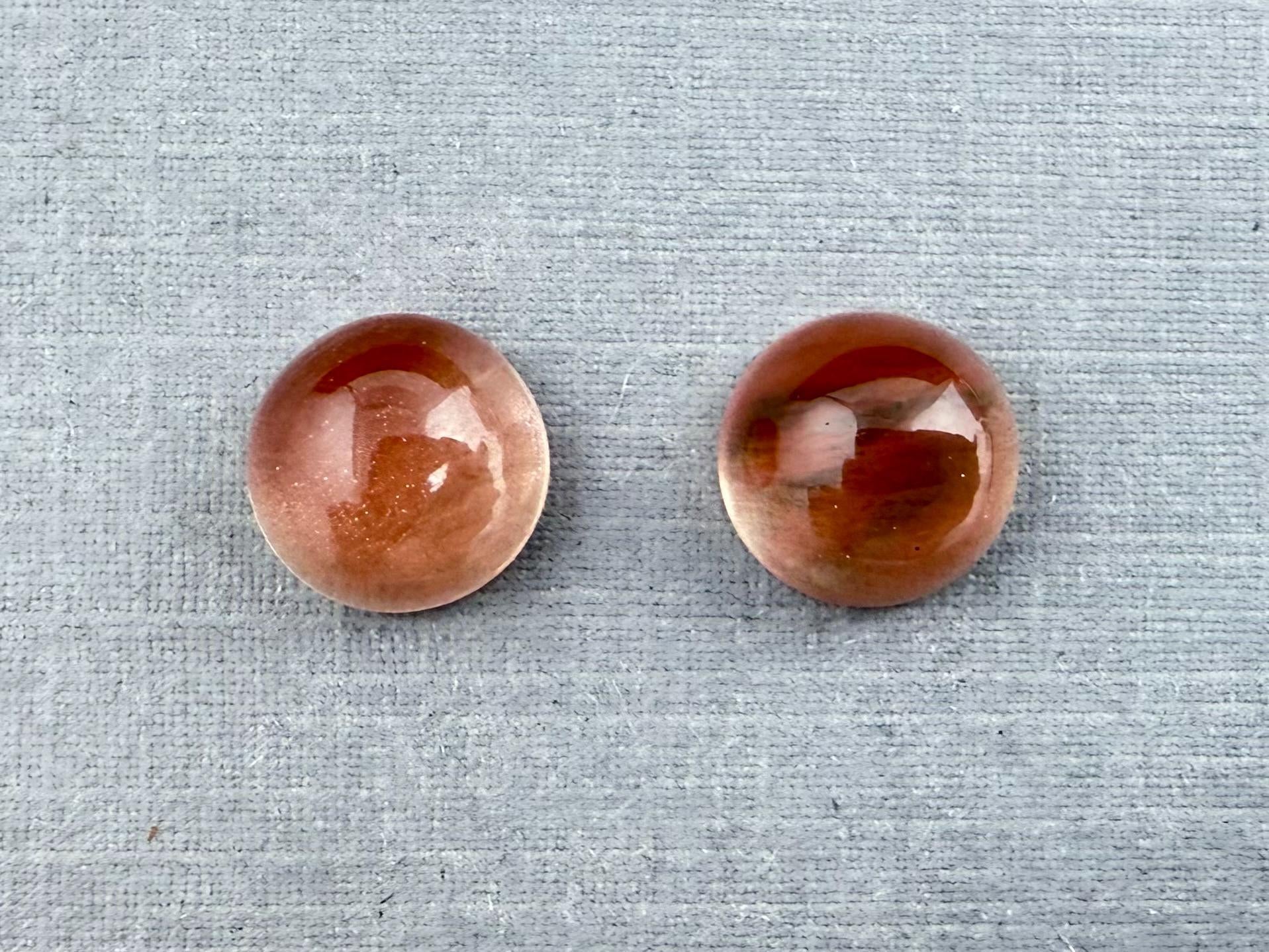 9mm Oregon Sunstones Round Cabochon Pair with Schiller | 6.4 carats | OSC313 - Oregon Sunstone - GemEnthusiast