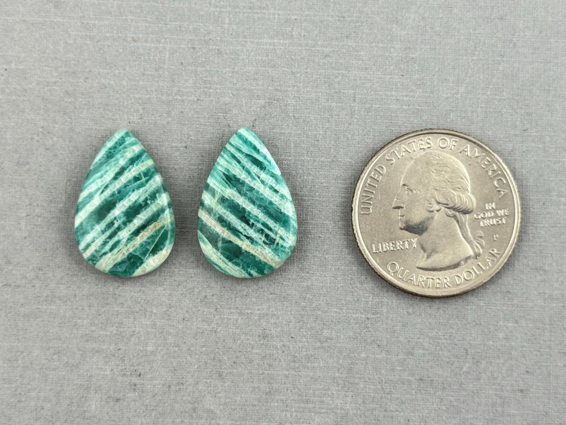 Amazonite Matched Pair Pear Cabochons | 21x14x4 | Natural Loose Gemstone | AMZ225 - Amazonite - GemEnthusiast