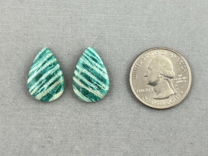 Amazonite Matched Pair Pear Cabochons | 21x14x4 | Natural Loose Gemstone | AMZ225 - Amazonite - GemEnthusiast