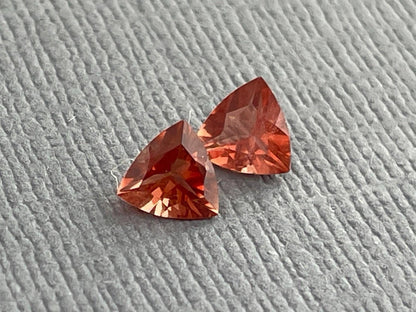 5mm Red Oregon Sunstone Trillion Gemstone Pair with Schiller | .69 carats | OSF172 - Oregon Sunstone - GemEnthusiast