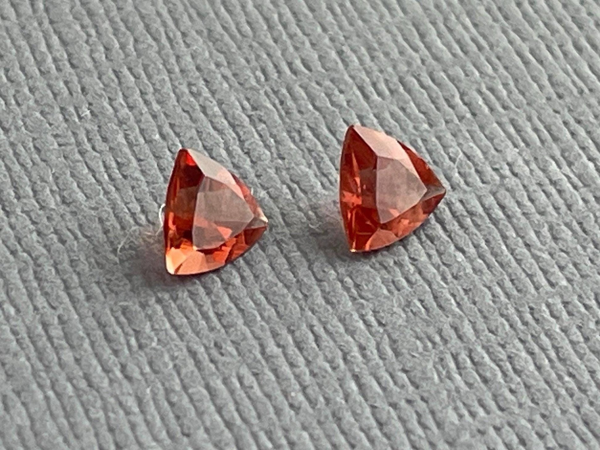 5mm Red Oregon Sunstone Trillion Gemstone Pair with Schiller | .69 carats | OSF172 - Oregon Sunstone - GemEnthusiast