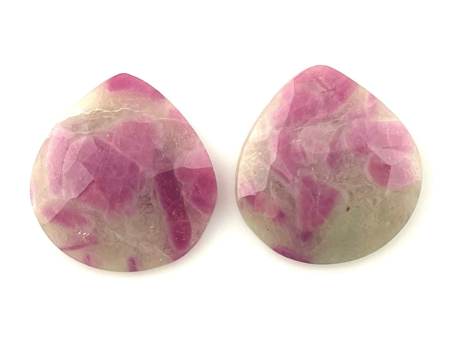 Ruby Included Quartz Pair | Rose Cut Natural Loose Gemstone | Pear Shape | RC107 - - GemEnthusiast