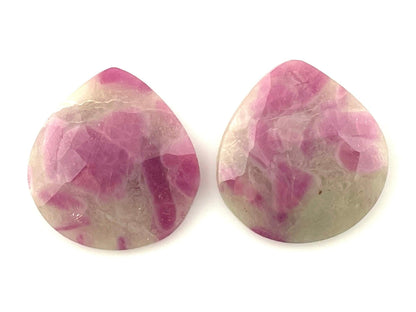 Ruby Included Quartz Pair | Rose Cut Natural Loose Gemstone | Pear Shape | RC107 - - GemEnthusiast