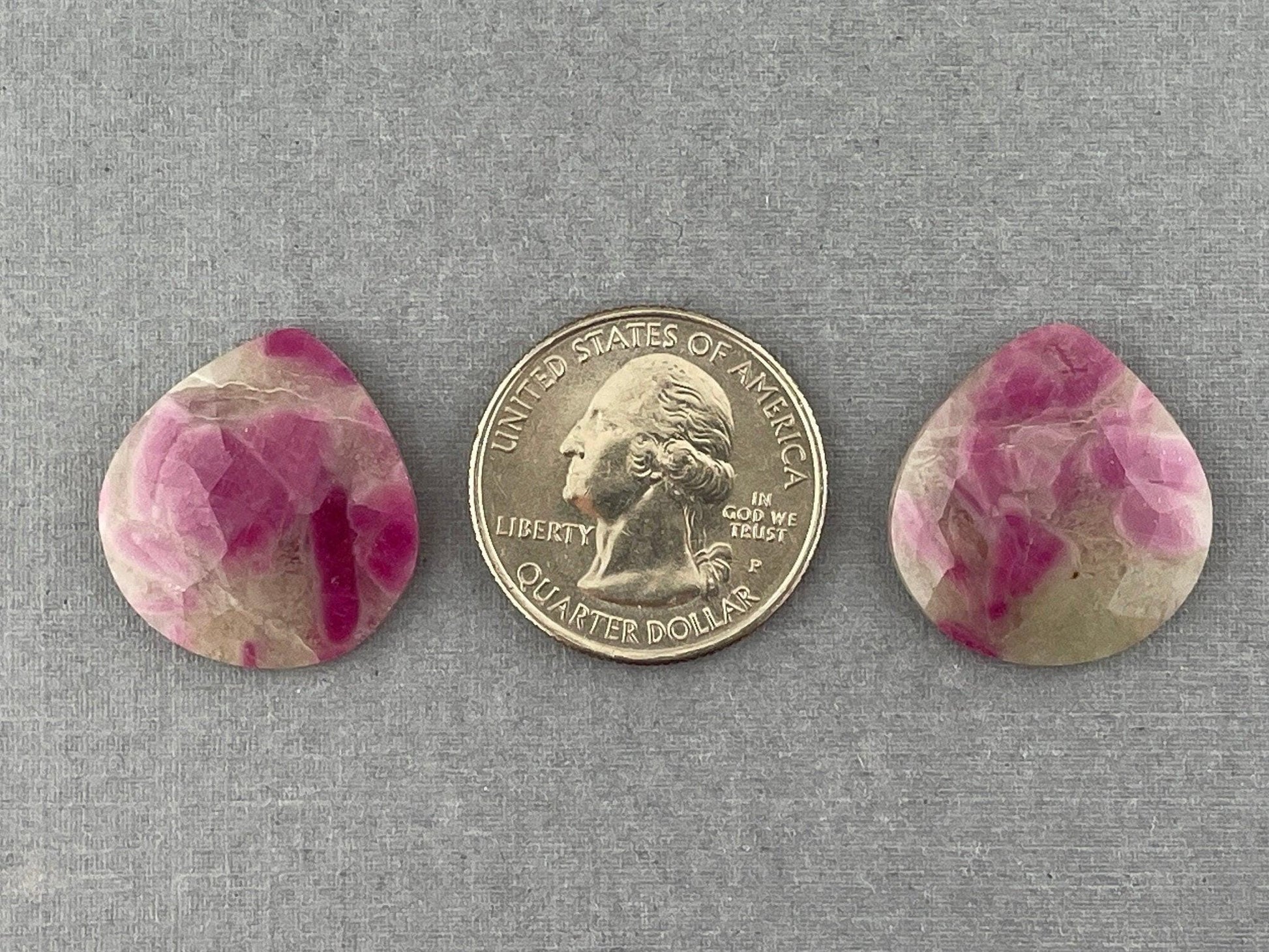 Ruby Included Quartz Pair | Rose Cut Natural Loose Gemstone | Pear Shape | RC107 - - GemEnthusiast