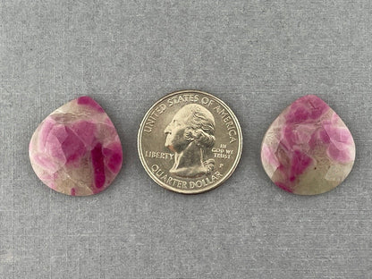Ruby Included Quartz Pair | Rose Cut Natural Loose Gemstone | Pear Shape | RC107 - - GemEnthusiast