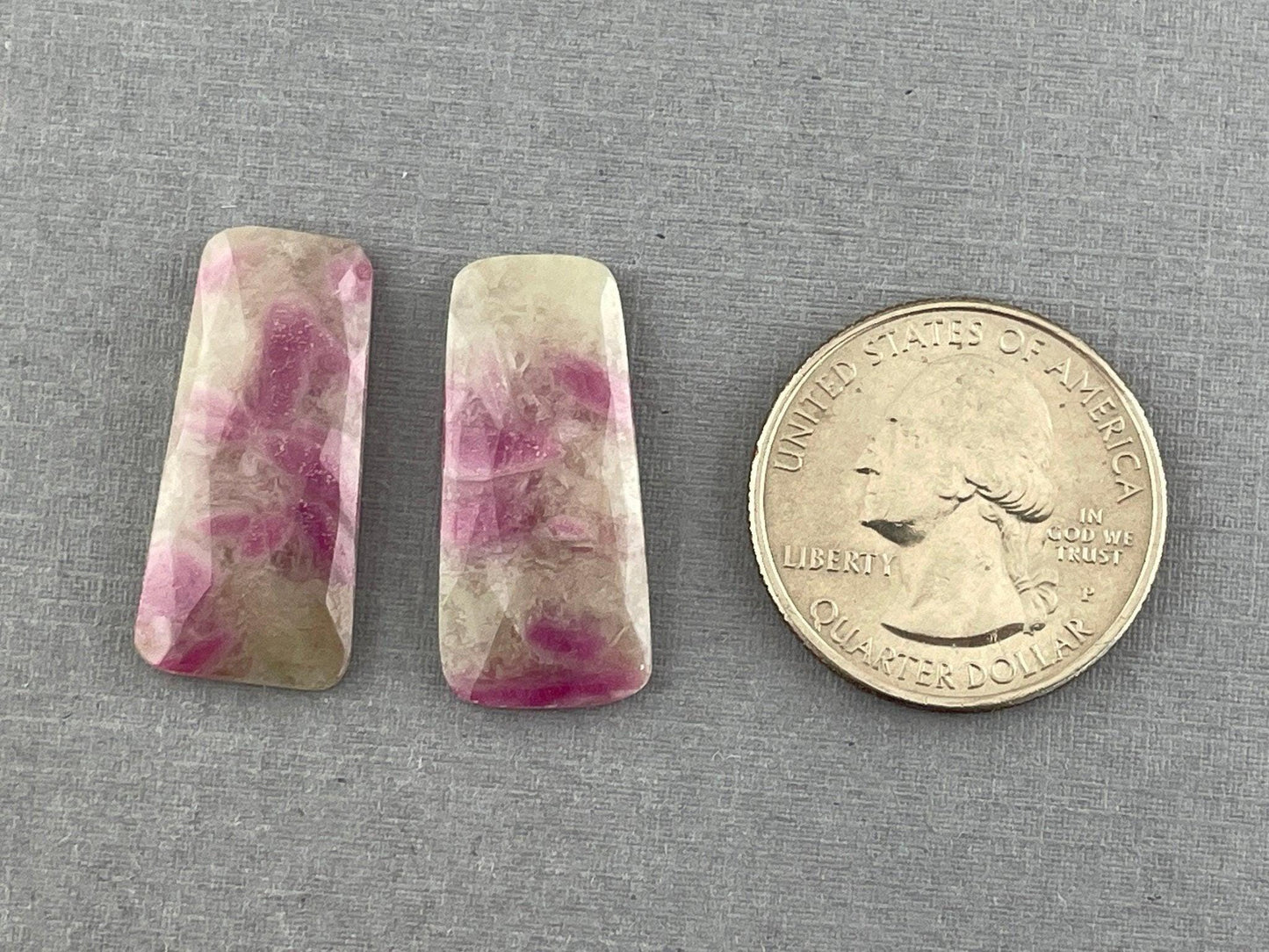 Ruby Included Quartz Pair | 26x12 mm | Rose Cut Natural Loose Gemstone | RC101 - - GemEnthusiast