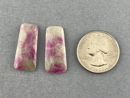 Ruby Included Quartz Pair | 26x12 mm | Rose Cut Natural Loose Gemstone | RC101 - - GemEnthusiast