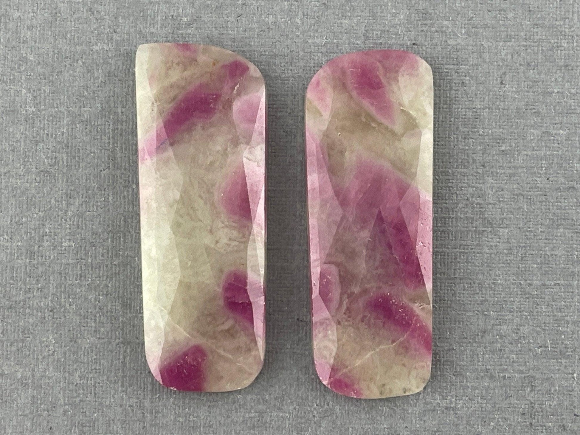 Ruby Included Quartz Pair | Rose Cut Natural Loose Gemstone | RC106 - Ruby in Quartz - GemEnthusiast