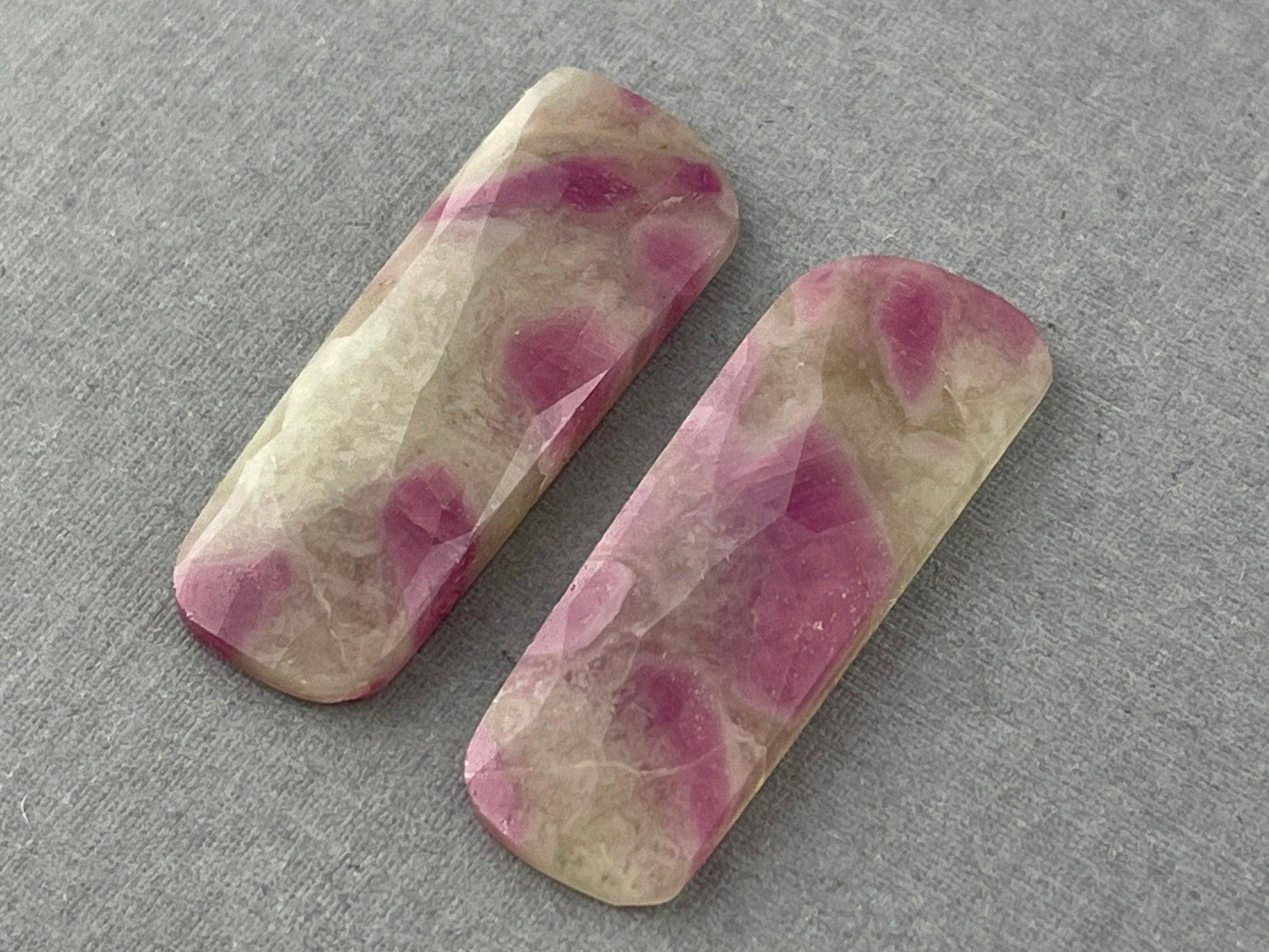 Ruby Included Quartz Pair | Rose Cut Natural Loose Gemstone | RC106 - Ruby in Quartz - GemEnthusiast