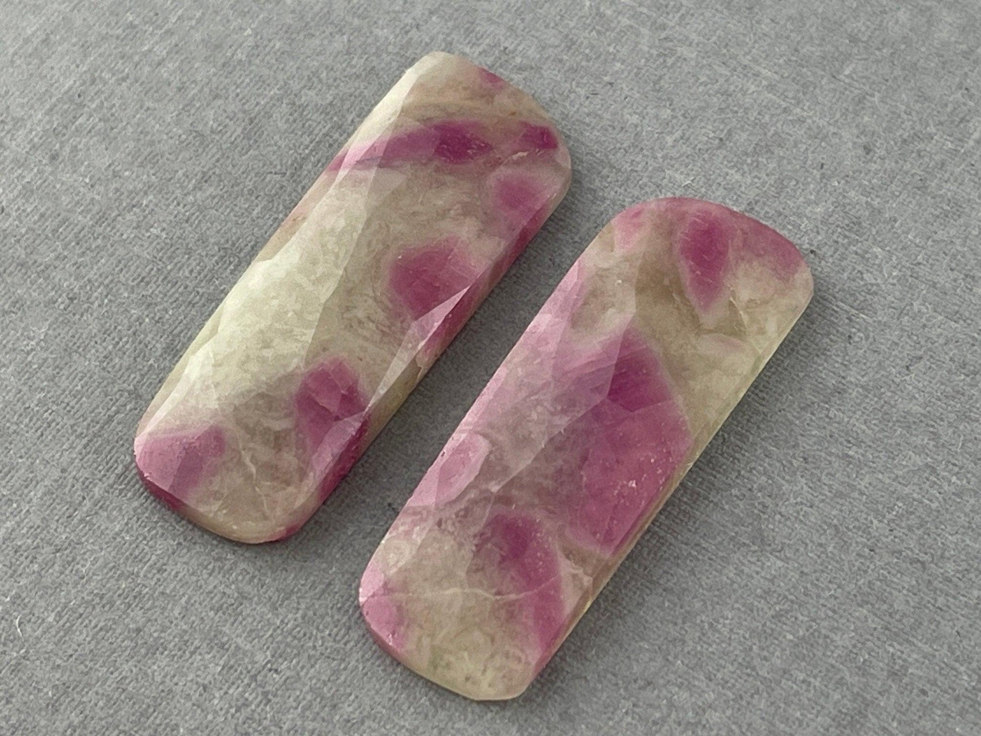 Ruby Included Quartz Pair | Rose Cut Natural Loose Gemstone | RC106 - Ruby in Quartz - GemEnthusiast