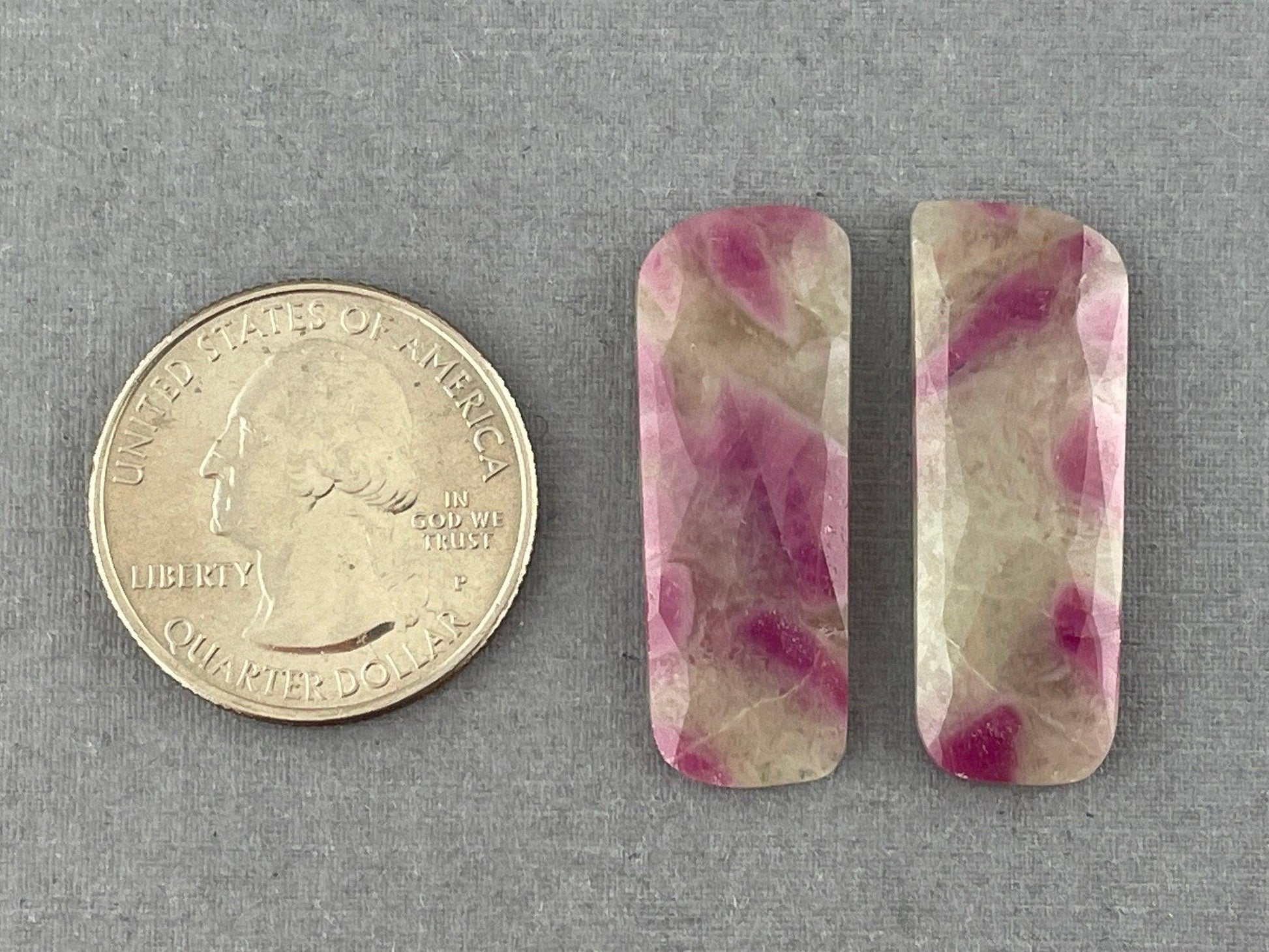 Ruby Included Quartz Pair | Rose Cut Natural Loose Gemstone | RC106 - Ruby in Quartz - GemEnthusiast