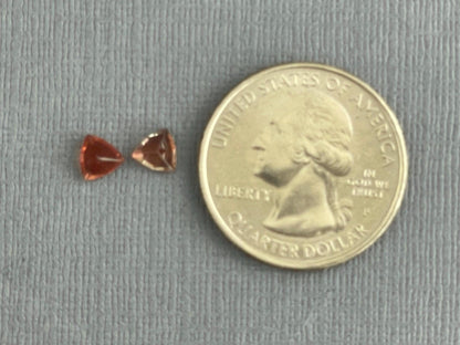 5mm Red Oregon Sunstone Trillion Gemstone Pair with Schiller | .8 carats | OSF178 - - GemEnthusiast