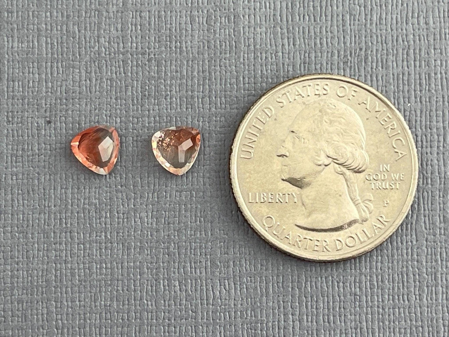 6mm Oregon Sunstone Trillion Gemstone Pair with Schiller | 1.43 carats | OSF175 - Oregon Sunstone - GemEnthusiast