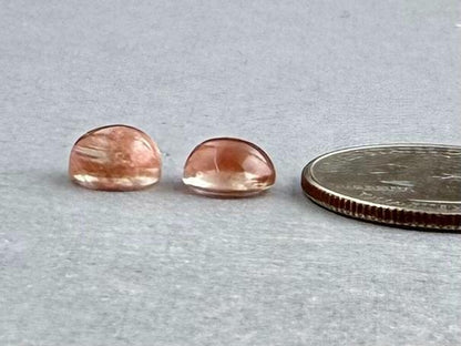 8mm Oregon Sunstones with Schiller | Round Cabochon Pair | OSC314 - Oregon Sunstone - GemEnthusiast