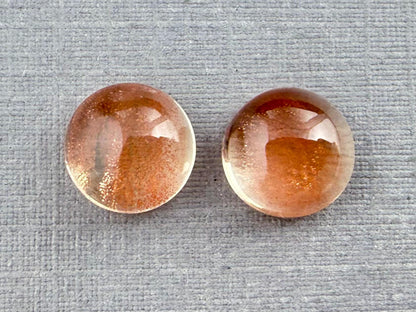 8mm Oregon Sunstones with Schiller | Round Cabochon Pair | OSC314 - Oregon Sunstone - GemEnthusiast