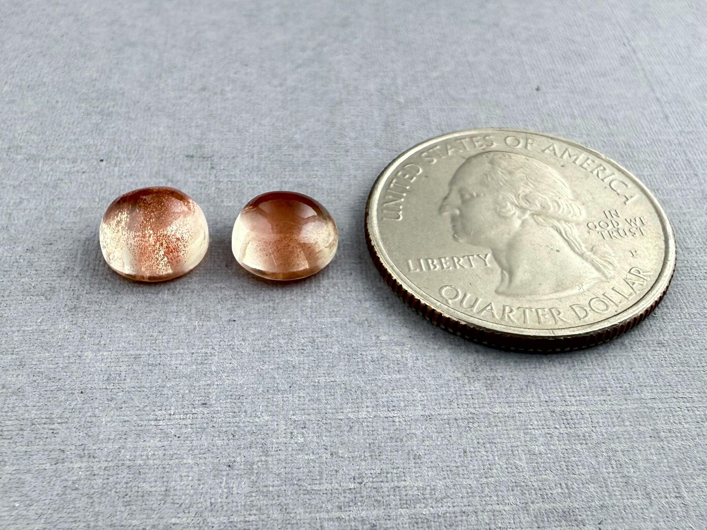 8mm Oregon Sunstones with Schiller | Round Cabochon Pair | OSC314 - Oregon Sunstone - GemEnthusiast