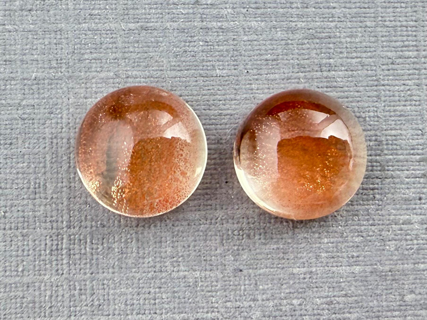 8mm Oregon Sunstones with Schiller | Round Cabochon Pair | OSC314 - Oregon Sunstone - GemEnthusiast