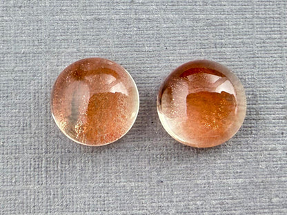 8mm Oregon Sunstones with Schiller | Round Cabochon Pair | OSC314 - Oregon Sunstone - GemEnthusiast