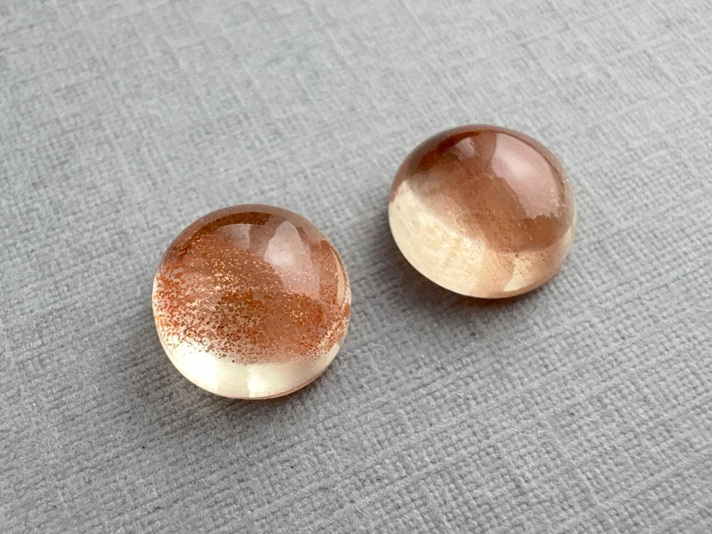 8mm Oregon Sunstones with Schiller | Round Cabochon Pair | OSC314 - Oregon Sunstone - GemEnthusiast