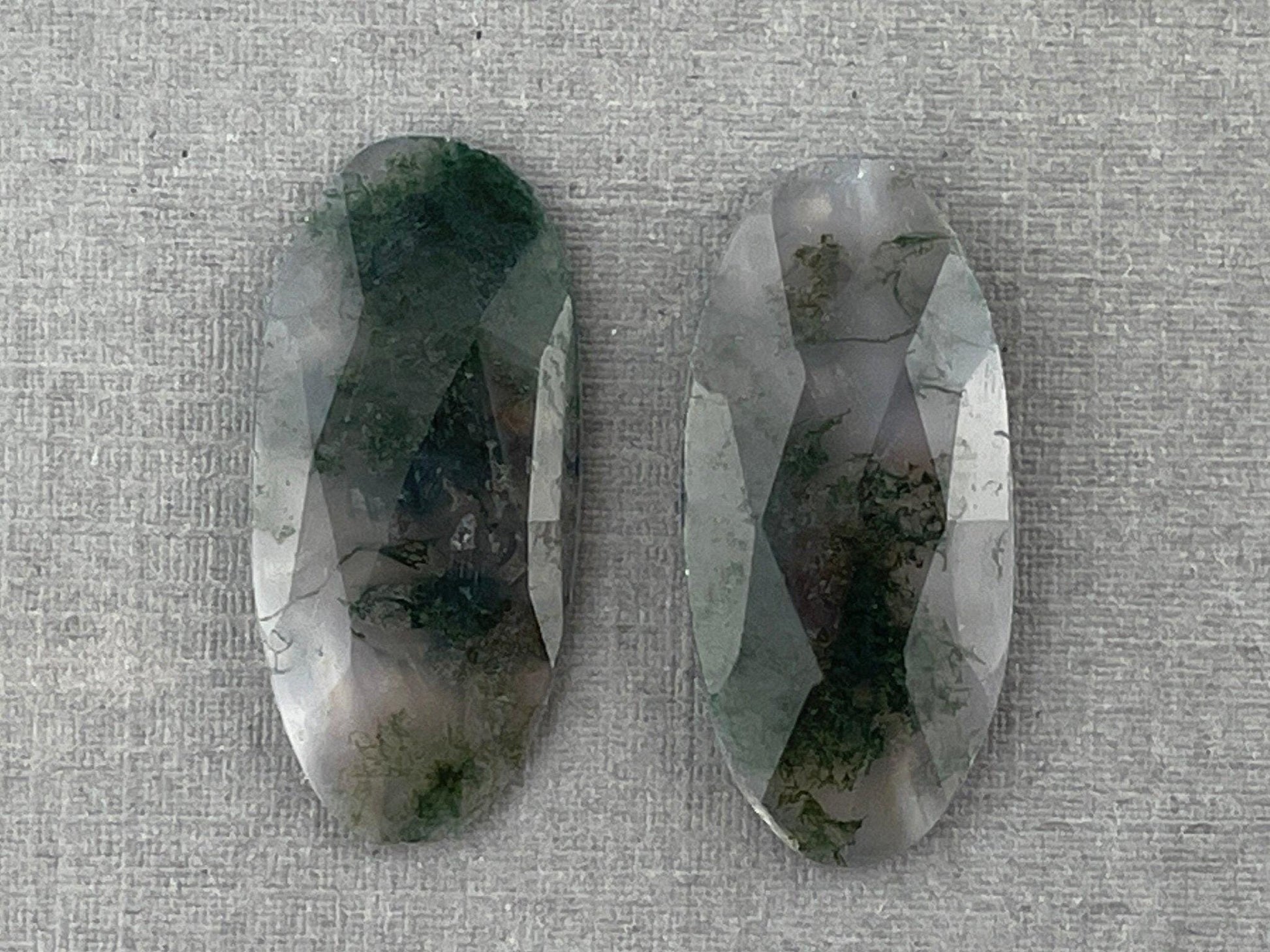 Moss Agate Oval Pair | Rose Cut Natural Loose Gemstone | AG210 - - GemEnthusiast