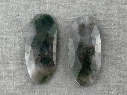 Moss Agate Oval Pair | Rose Cut Natural Loose Gemstone | AG210 - - GemEnthusiast