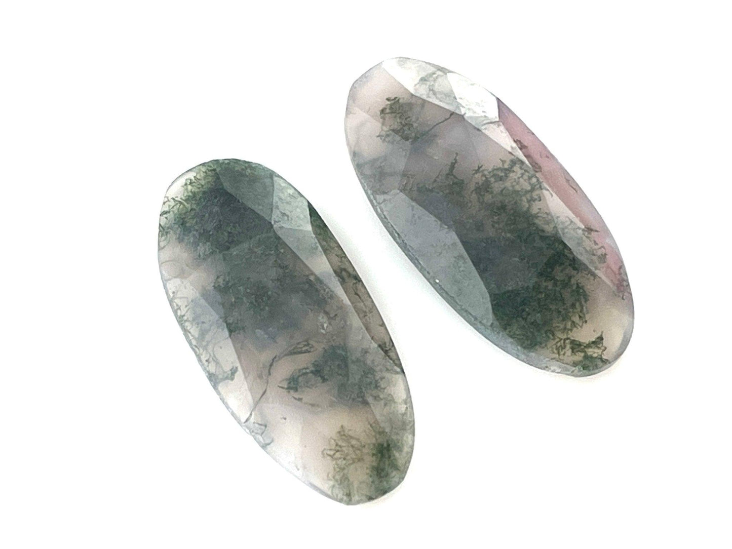 Moss Agate Oval Pair | Rose Cut Natural Loose Gemstone | AG210 - - GemEnthusiast