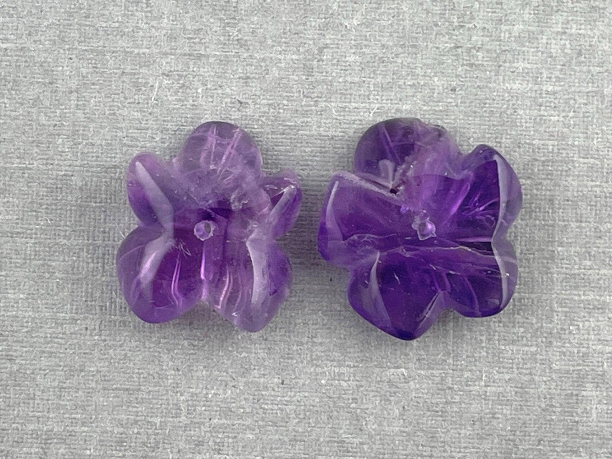 Orchid Carved Amethyst | Natural Gemstone | Center Drilled | AM201B - - GemEnthusiast