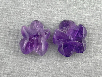 Orchid Carved Amethyst | Natural Gemstone | Center Drilled | AM201B - - GemEnthusiast