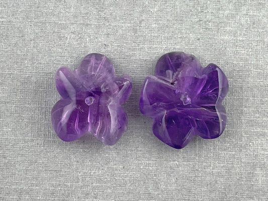 Orchid Carved Amethyst | Natural Gemstone | Center Drilled | AM201B - - GemEnthusiast