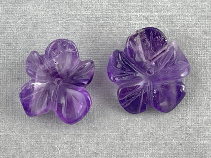 Orchid Carved Amethyst | Natural Gemstone | Center Drilled | AM201B - - GemEnthusiast