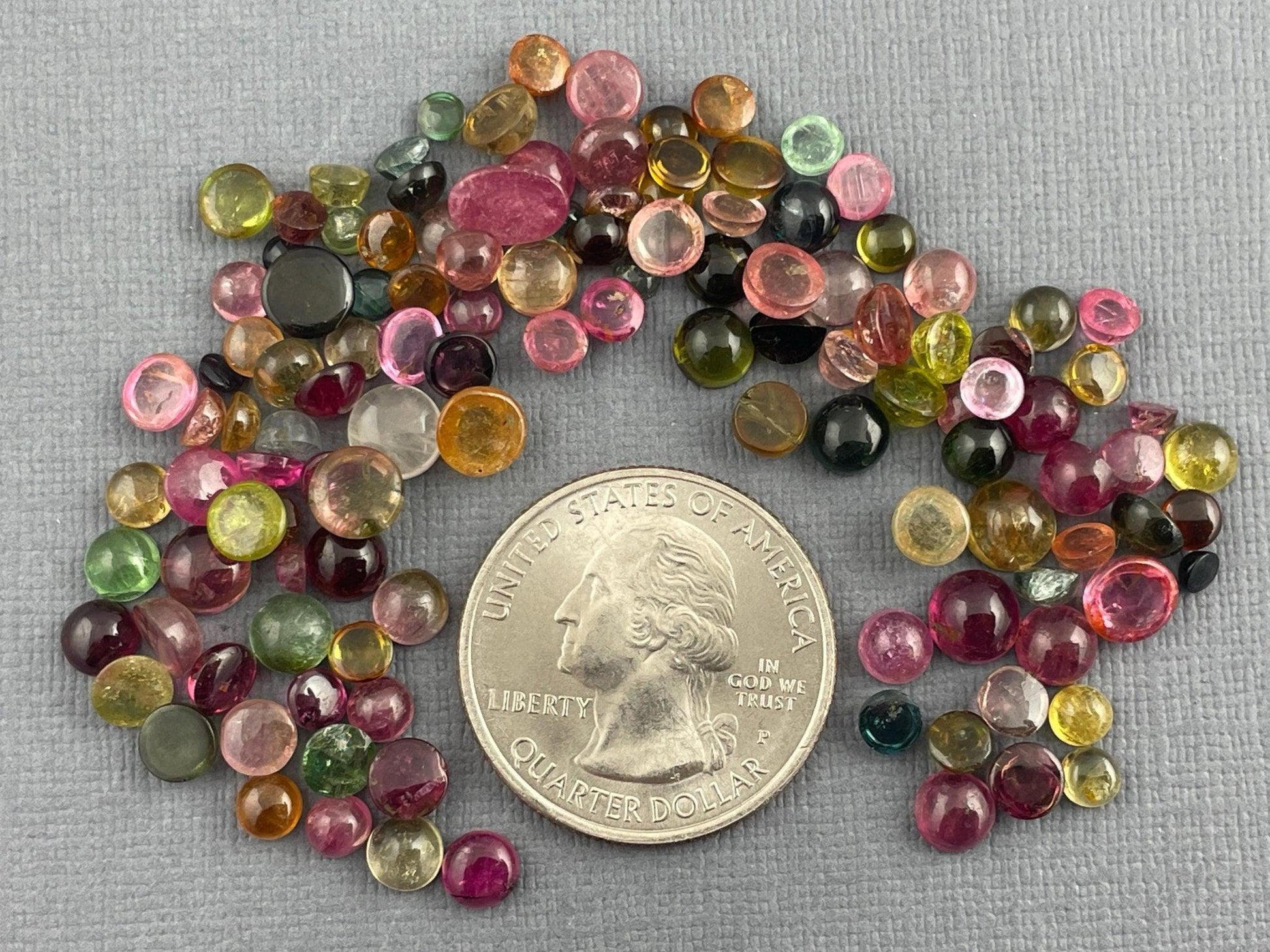 60 carats Tourmaline Round Cabochons | Small, 3mm - 6mm | Mixed Colors - Tourmaline - GemEnthusiast