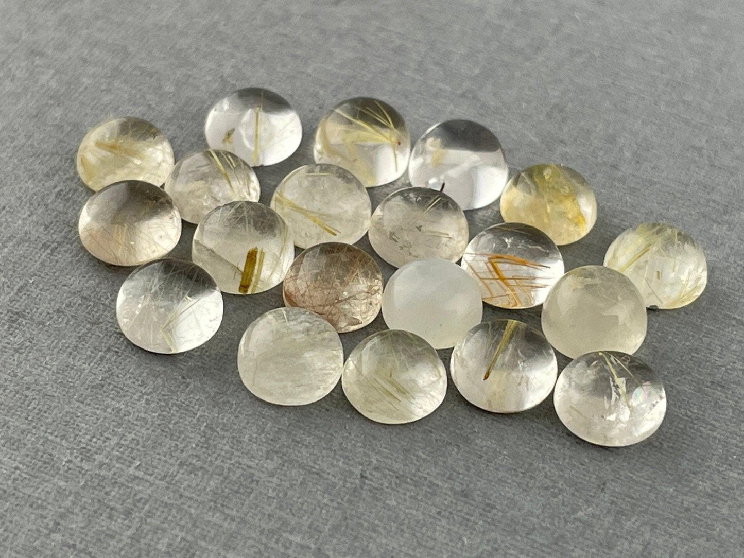 Gold Rutile Quartz Round Cabochon Lot | 20 Stones | Natural Loose Gemstone | QU517 - Rutile Quartz - GemEnthusiast