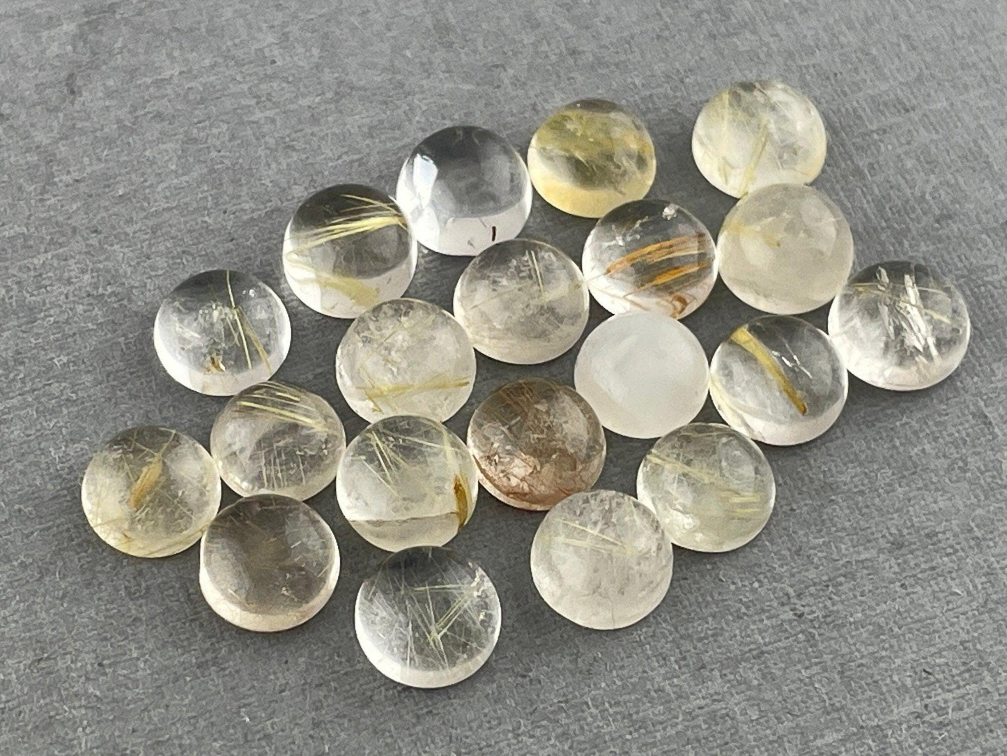 Gold Rutile Quartz Round Cabochon Lot | 20 Stones | Natural Loose Gemstone | QU517 - Rutile Quartz - GemEnthusiast