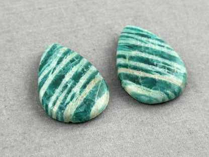 Amazonite Matched Pair Pear Cabochons | 21x14x4 | Natural Loose Gemstone | AMZ225 - Amazonite - GemEnthusiast