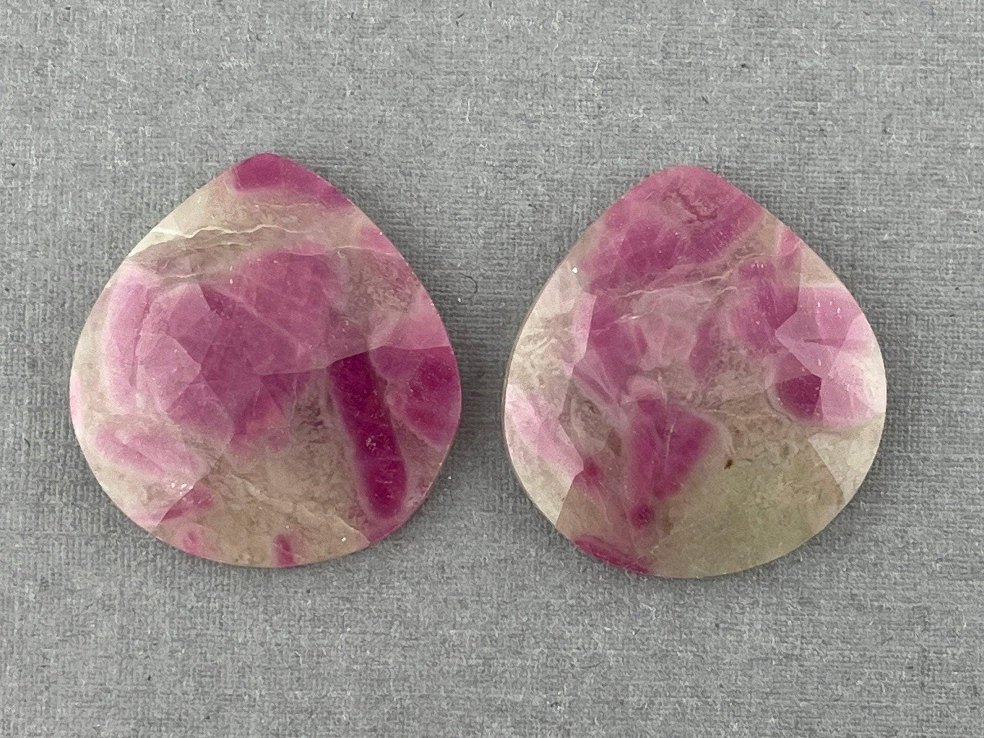 Ruby Included Quartz Pair | Rose Cut Natural Loose Gemstone | Pear Shape | RC107 - - GemEnthusiast