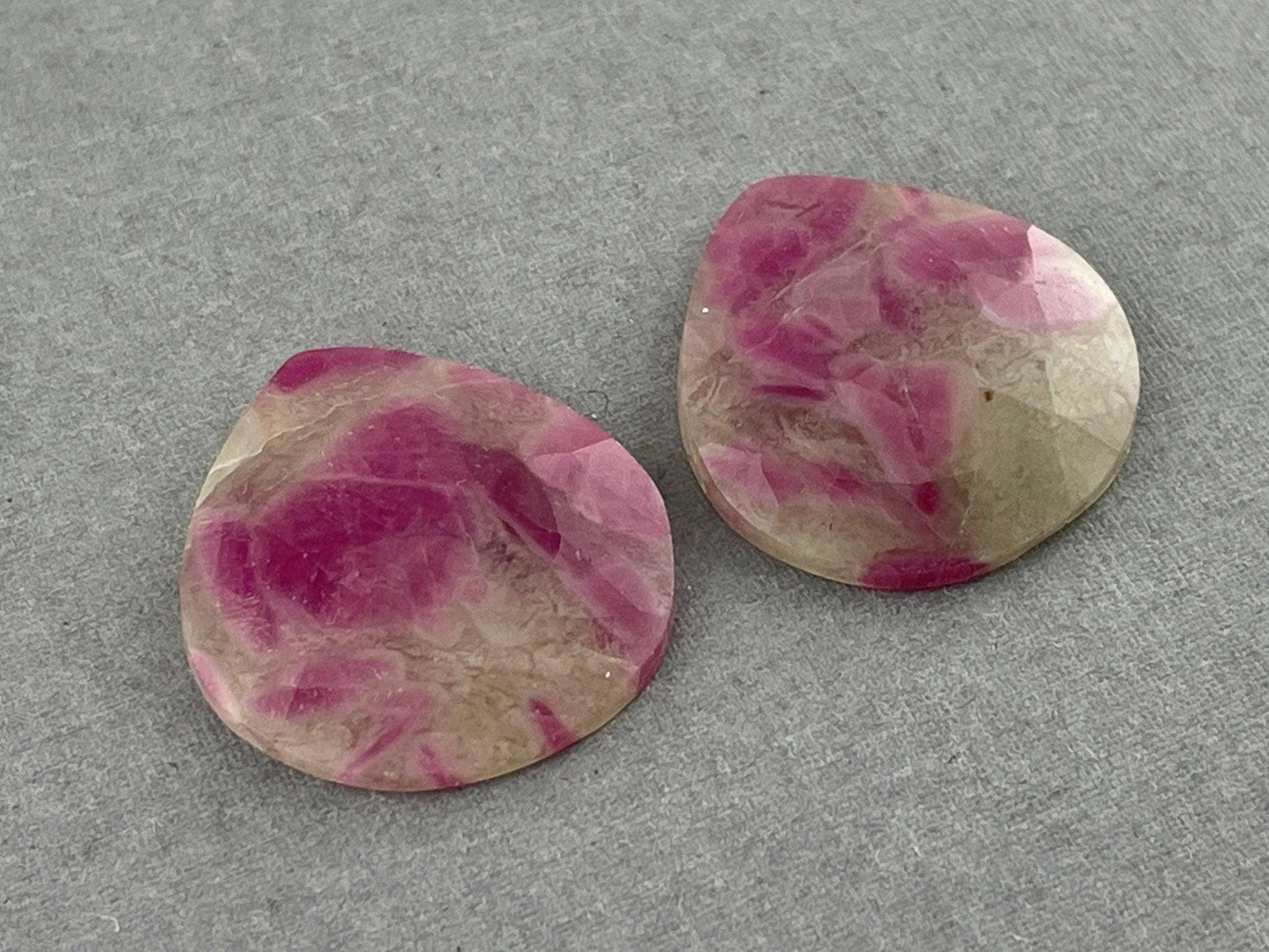 Ruby Included Quartz Pair | Rose Cut Natural Loose Gemstone | Pear Shape | RC107 - - GemEnthusiast