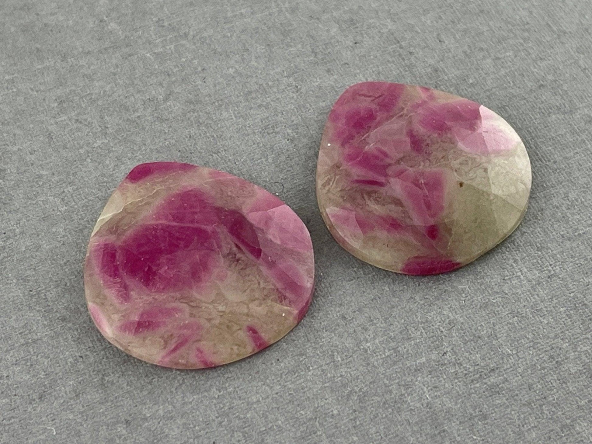 Ruby Included Quartz Pair | Rose Cut Natural Loose Gemstone | Pear Shape | RC107 - - GemEnthusiast