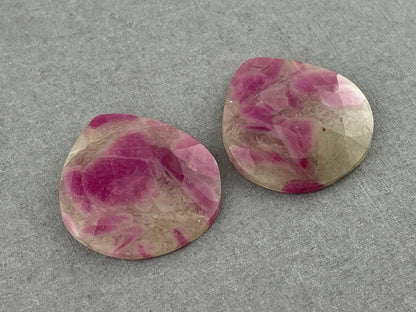 Ruby Included Quartz Pair | Rose Cut Natural Loose Gemstone | Pear Shape | RC107 - - GemEnthusiast