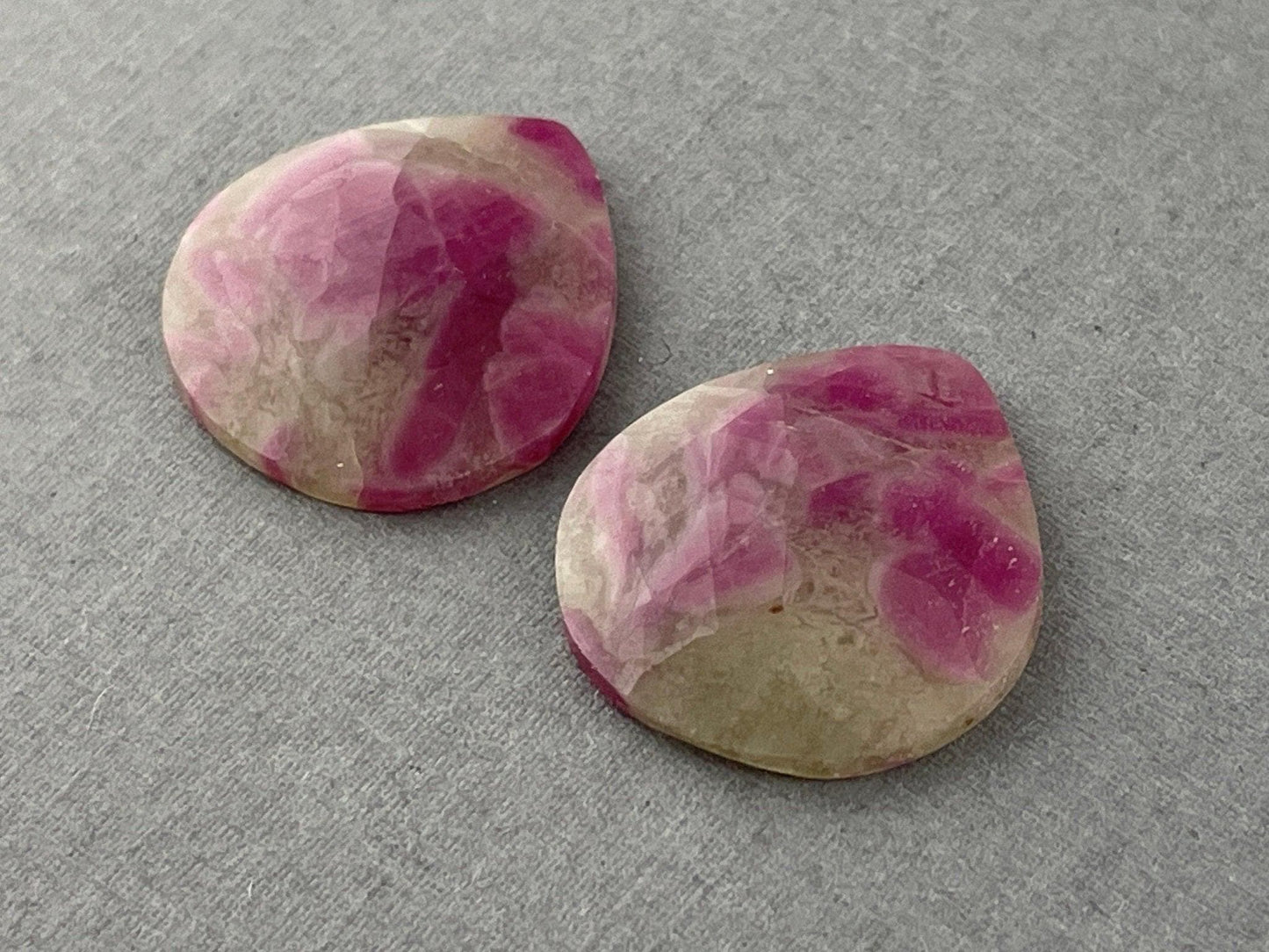 Ruby Included Quartz Pair | Rose Cut Natural Loose Gemstone | Pear Shape | RC107 - - GemEnthusiast