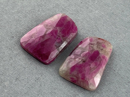 Ruby Included Quartz Pair | 24x17 mm | Rose Cut Natural Loose Gemstone | RC116 - - GemEnthusiast