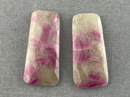 Ruby Included Quartz Pair | 26x12 mm | Rose Cut Natural Loose Gemstone | RC101 - - GemEnthusiast