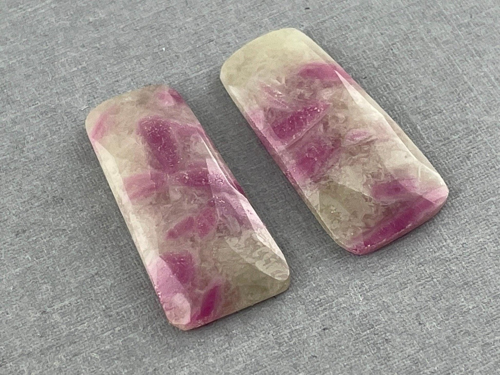 Ruby Included Quartz Pair | 26x12 mm | Rose Cut Natural Loose Gemstone | RC101 - - GemEnthusiast