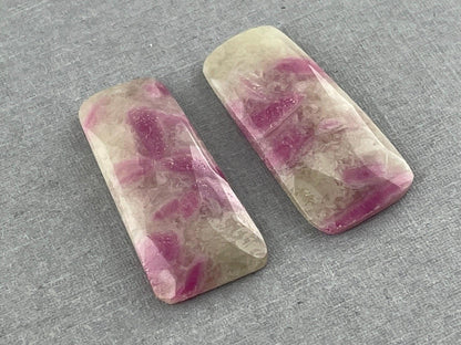 Ruby Included Quartz Pair | 26x12 mm | Rose Cut Natural Loose Gemstone | RC101 - - GemEnthusiast