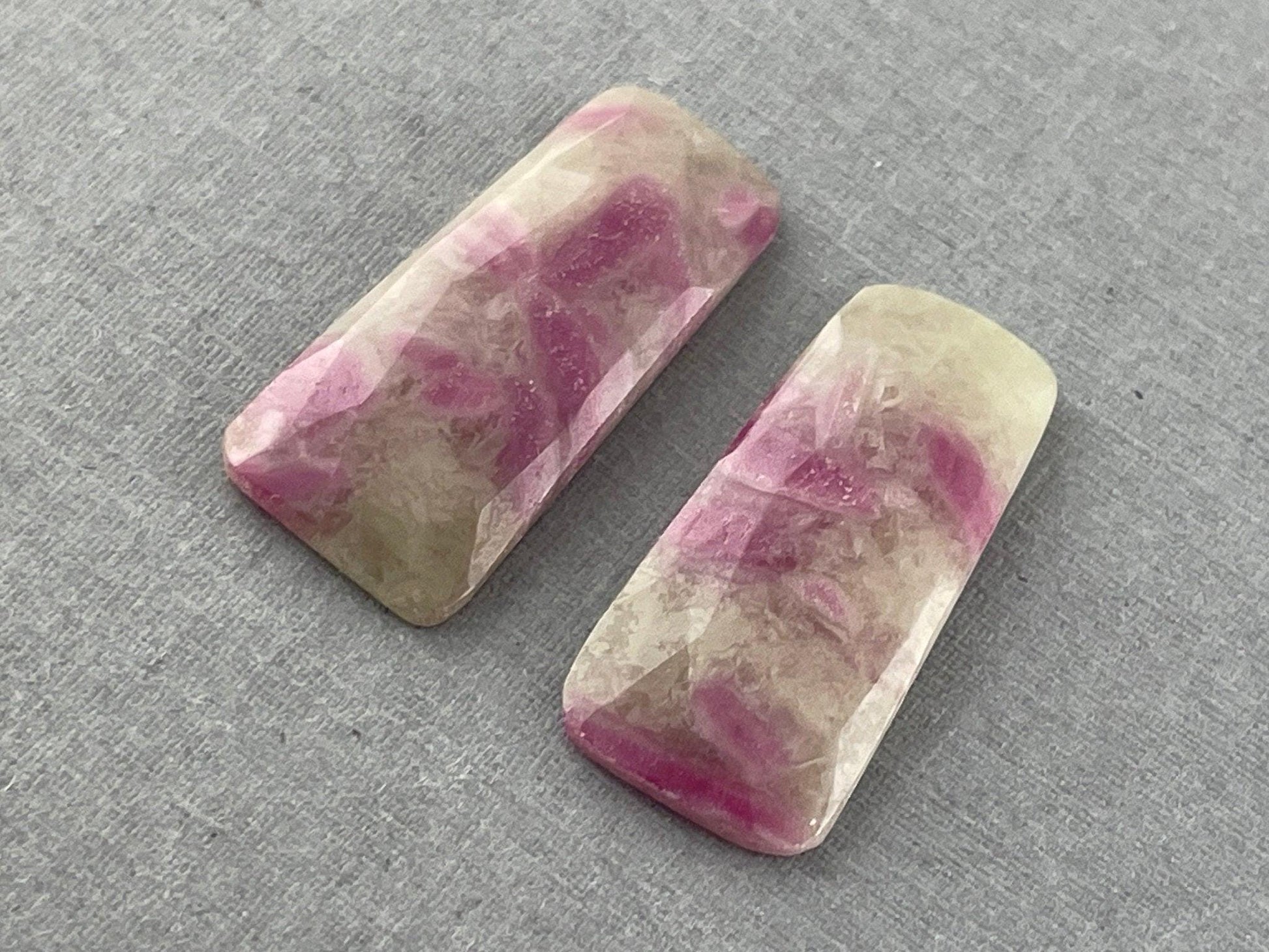 Ruby Included Quartz Pair | 26x12 mm | Rose Cut Natural Loose Gemstone | RC101 - - GemEnthusiast