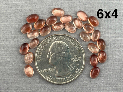 8x6 7x5 6x4 Oregon Sunstones Oval Cabochons with Schiller | Per Stone - Oregon Sunstone - GemEnthusiast