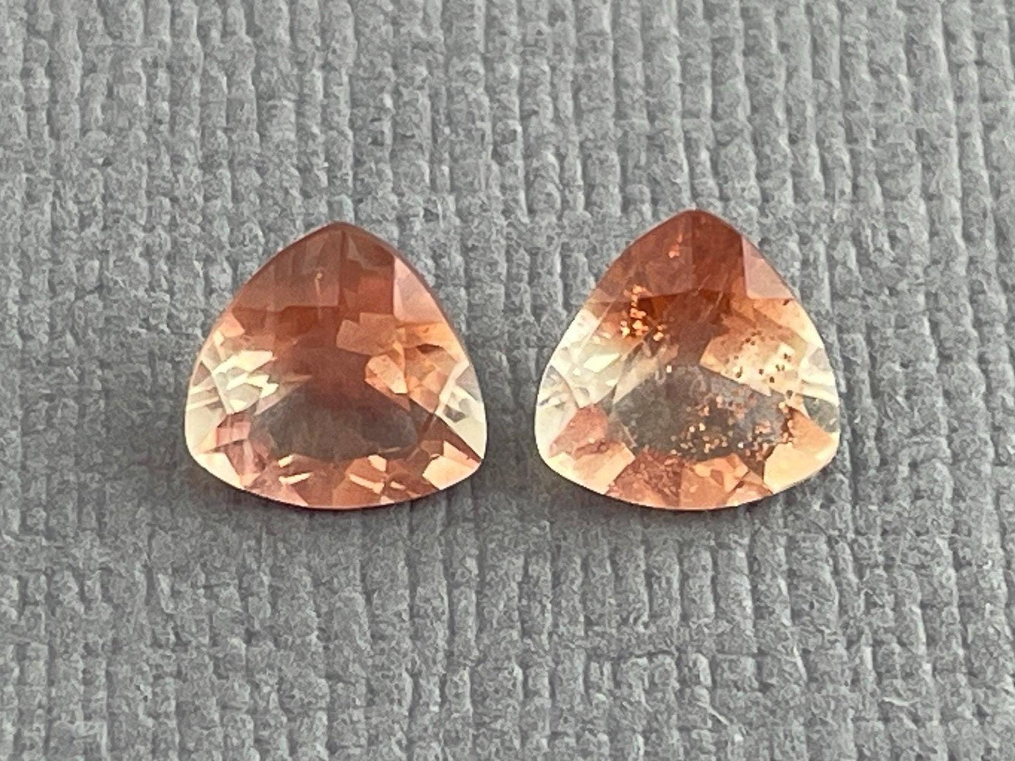 6mm Oregon Sunstone Trillion Gemstone Pair with Schiller | 1.43 carats | OSF175 - Oregon Sunstone - GemEnthusiast