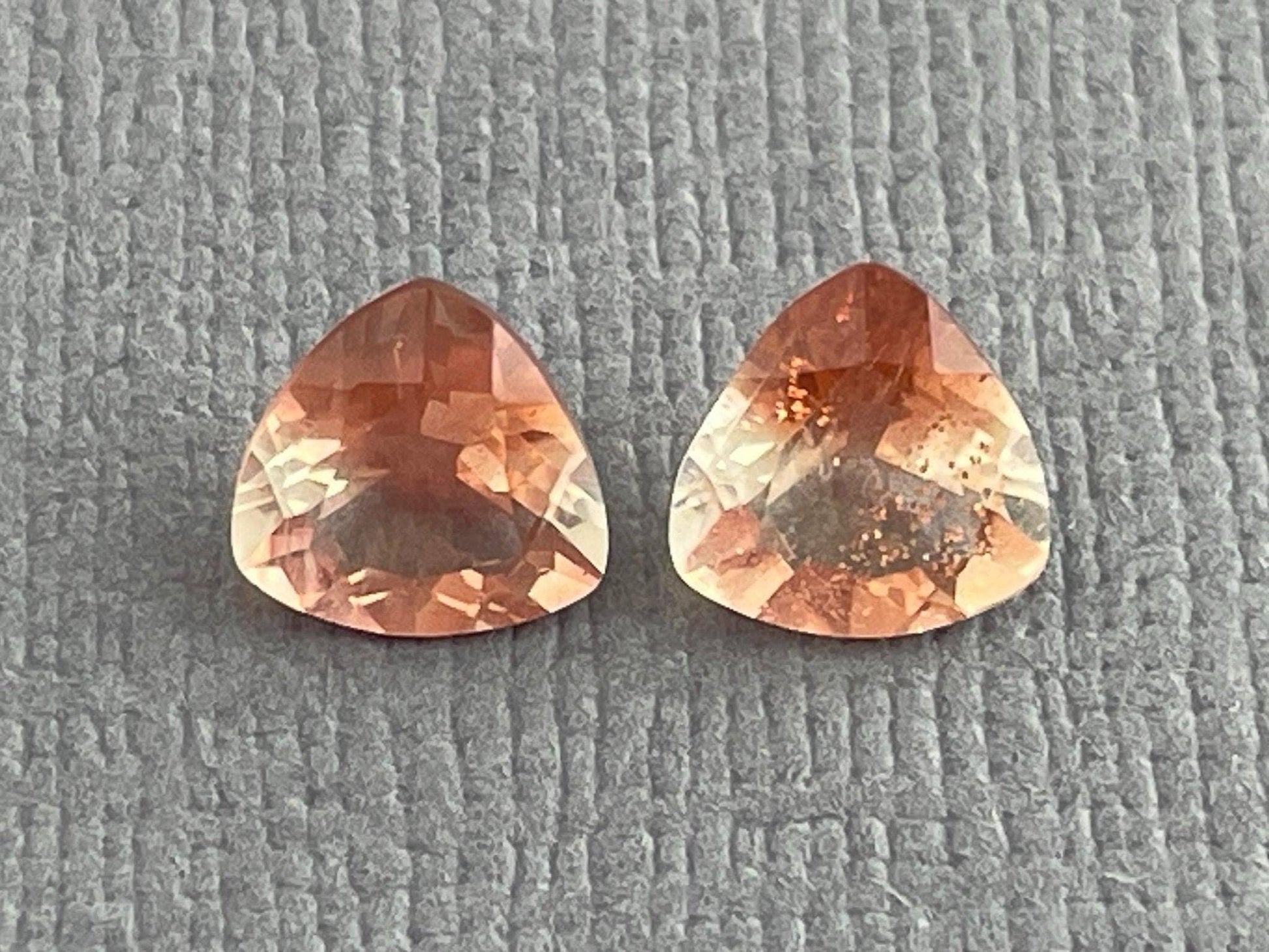 6mm Oregon Sunstone Trillion Gemstone Pair with Schiller | 1.43 carats | OSF175 - Oregon Sunstone - GemEnthusiast