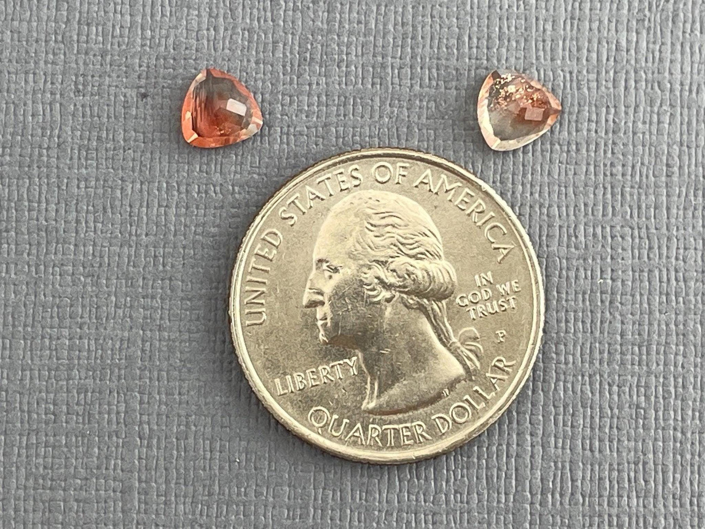 6mm Oregon Sunstone Trillion Gemstone Pair with Schiller | 1.43 carats | OSF175 - Oregon Sunstone - GemEnthusiast