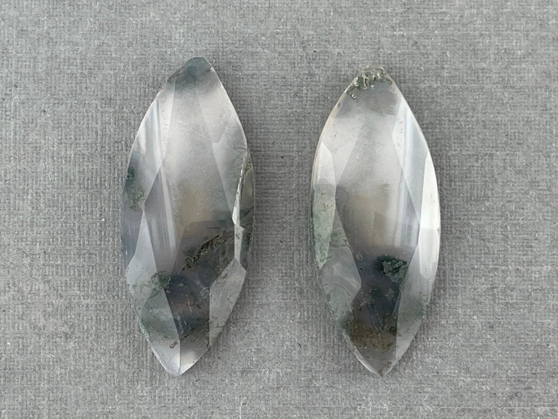 Moss Agate Rose Cut Pair | Marquise Natural Loose Gemstone | AG204 - - GemEnthusiast